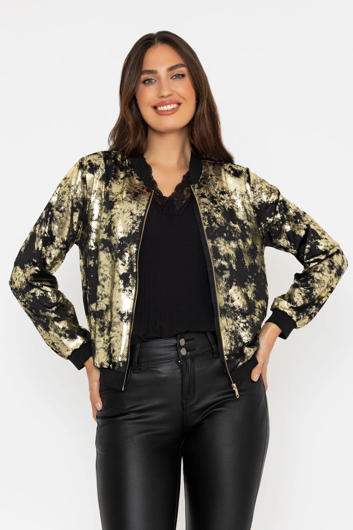 Black & Gold Metallic Bomber Jacket