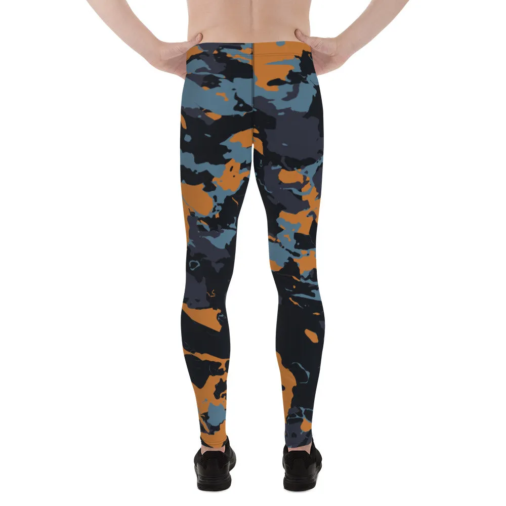 Black Brown Camo Men's Leggings, Camouflaged Military Print Best Designer Men's Leggings - Made in USA/EU/MX