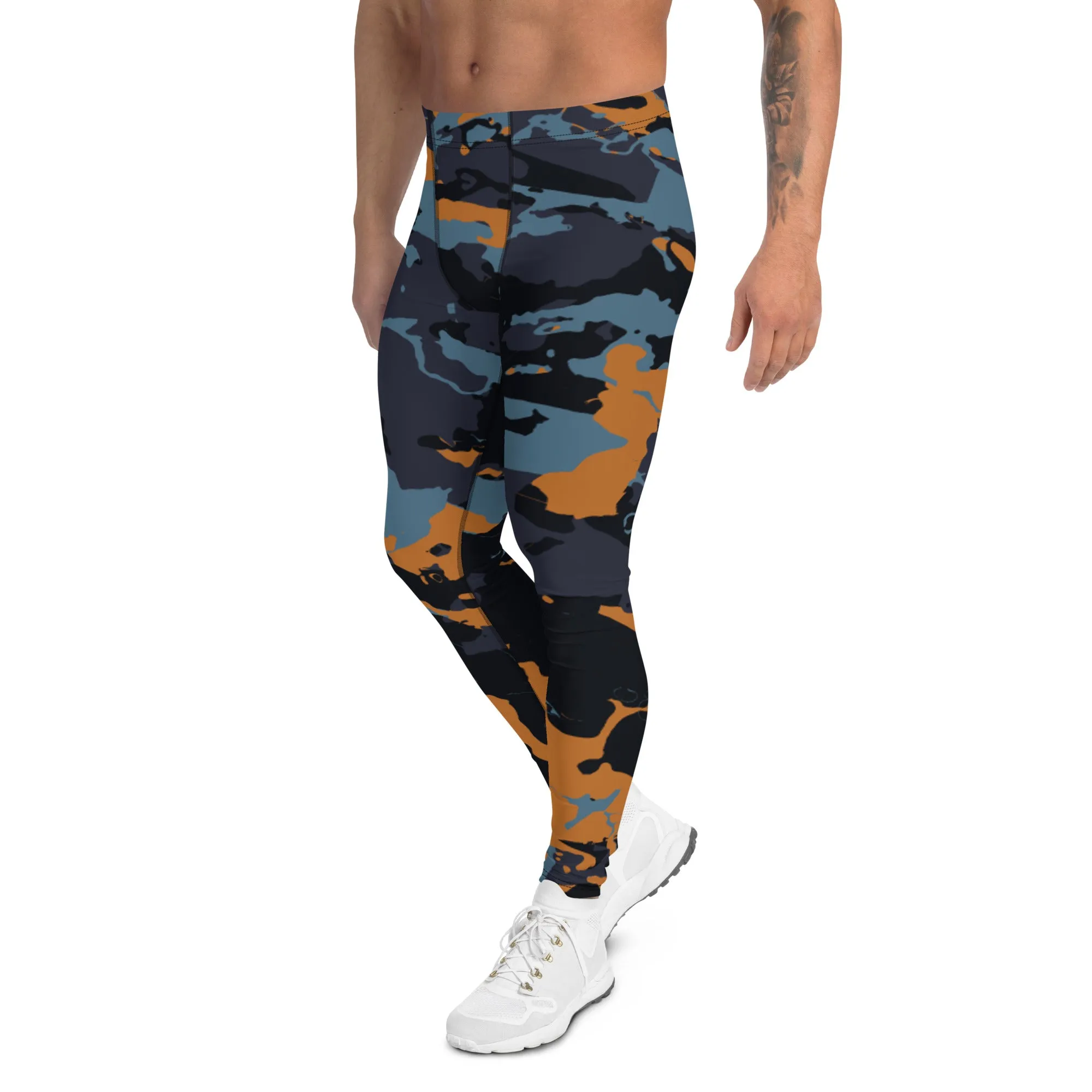 Black Brown Camo Men's Leggings, Camouflaged Military Print Best Designer Men's Leggings - Made in USA/EU/MX