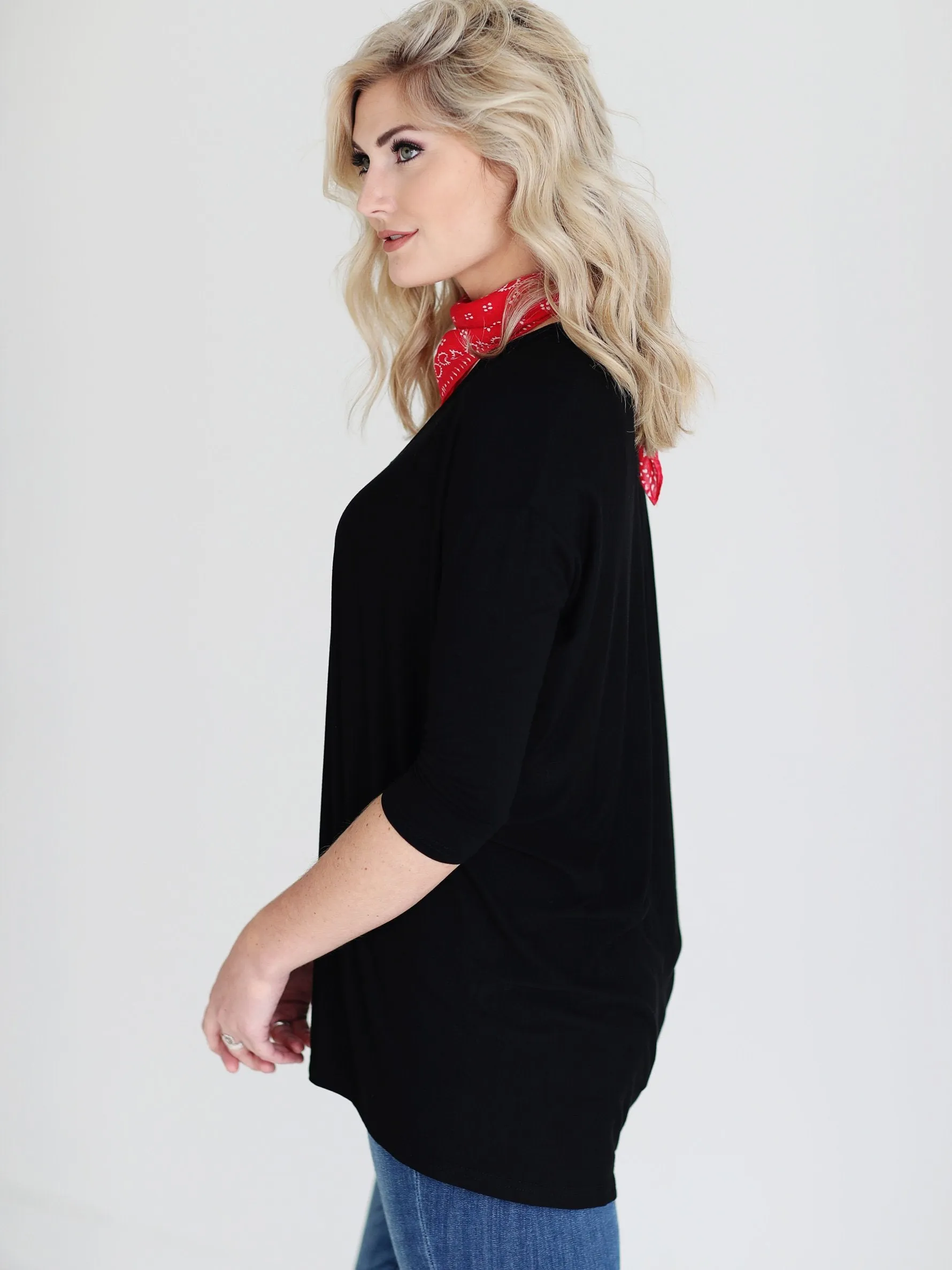 Black DLMN V-Neck 3/4 Sleeve Tunic