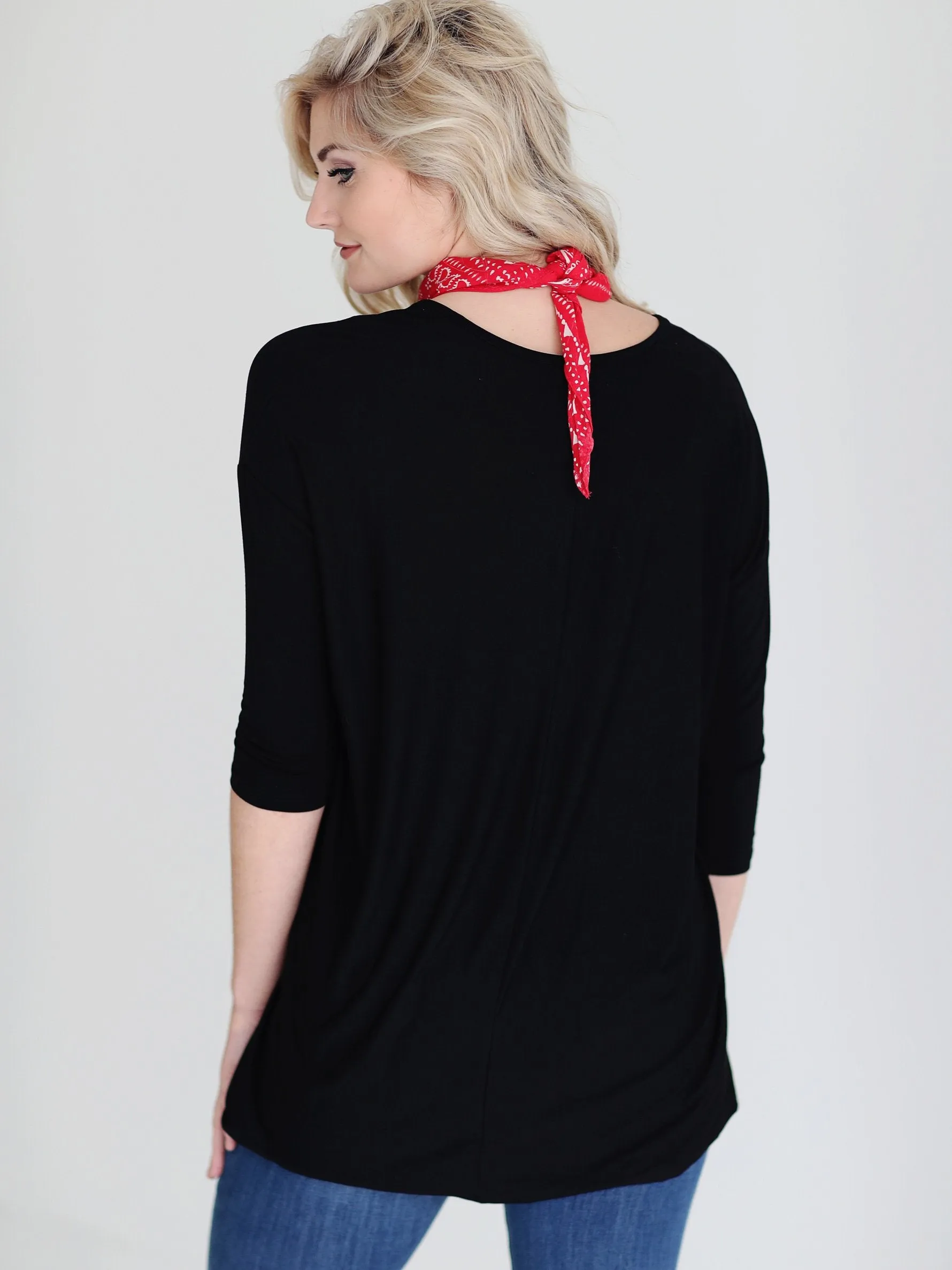 Black DLMN V-Neck 3/4 Sleeve Tunic