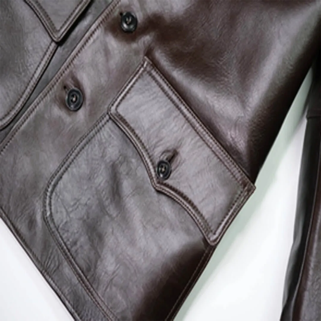 Black Leather Horse Car Coat