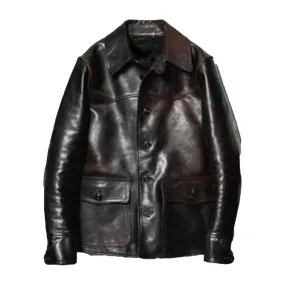 Black Leather Horse Car Coat