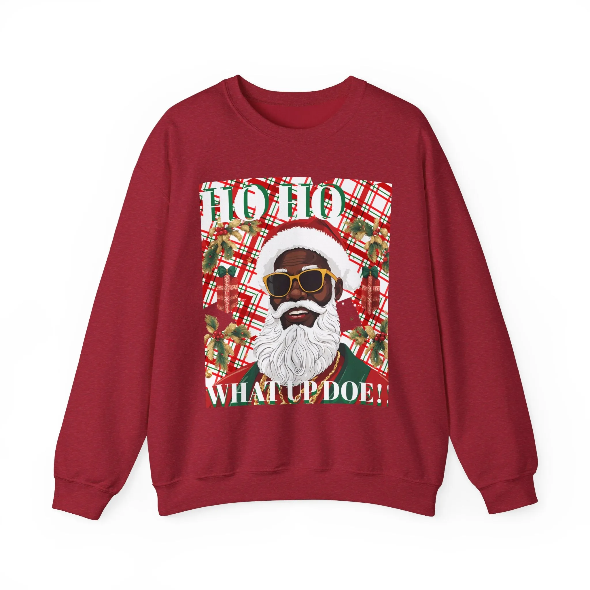 Black Santa with Shades Unisex Sweatshirt -Crewneck Jumper, Holiday Santa Apparel, Festive Winter Pullover, Cool Santa Claus