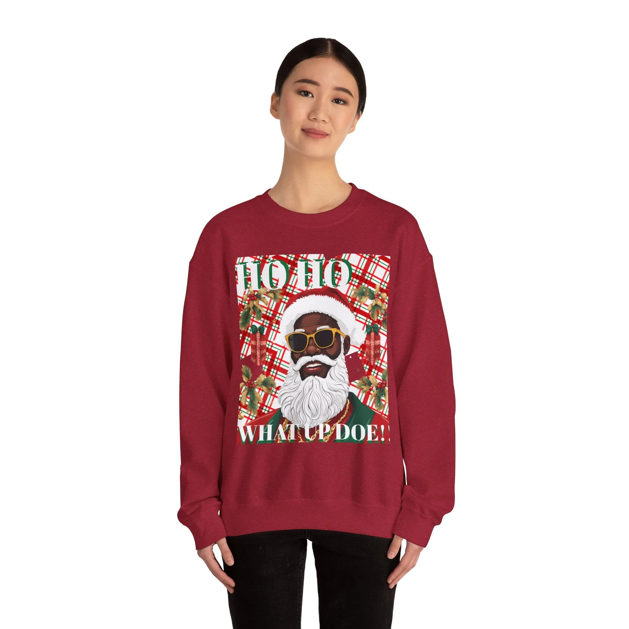 Black Santa with Shades Unisex Sweatshirt -Crewneck Jumper, Holiday Santa Apparel, Festive Winter Pullover, Cool Santa Claus