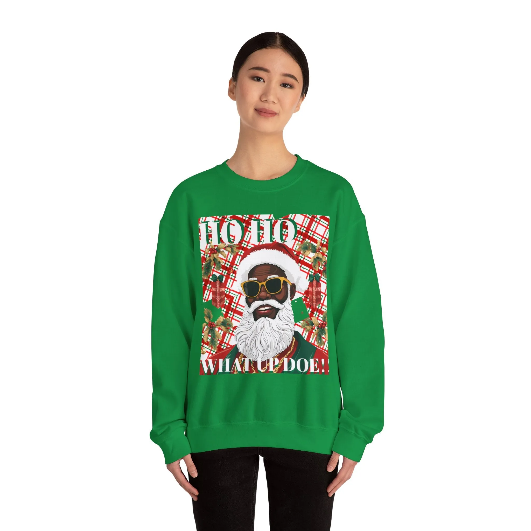 Black Santa with Shades Unisex Sweatshirt -Crewneck Jumper, Holiday Santa Apparel, Festive Winter Pullover, Cool Santa Claus