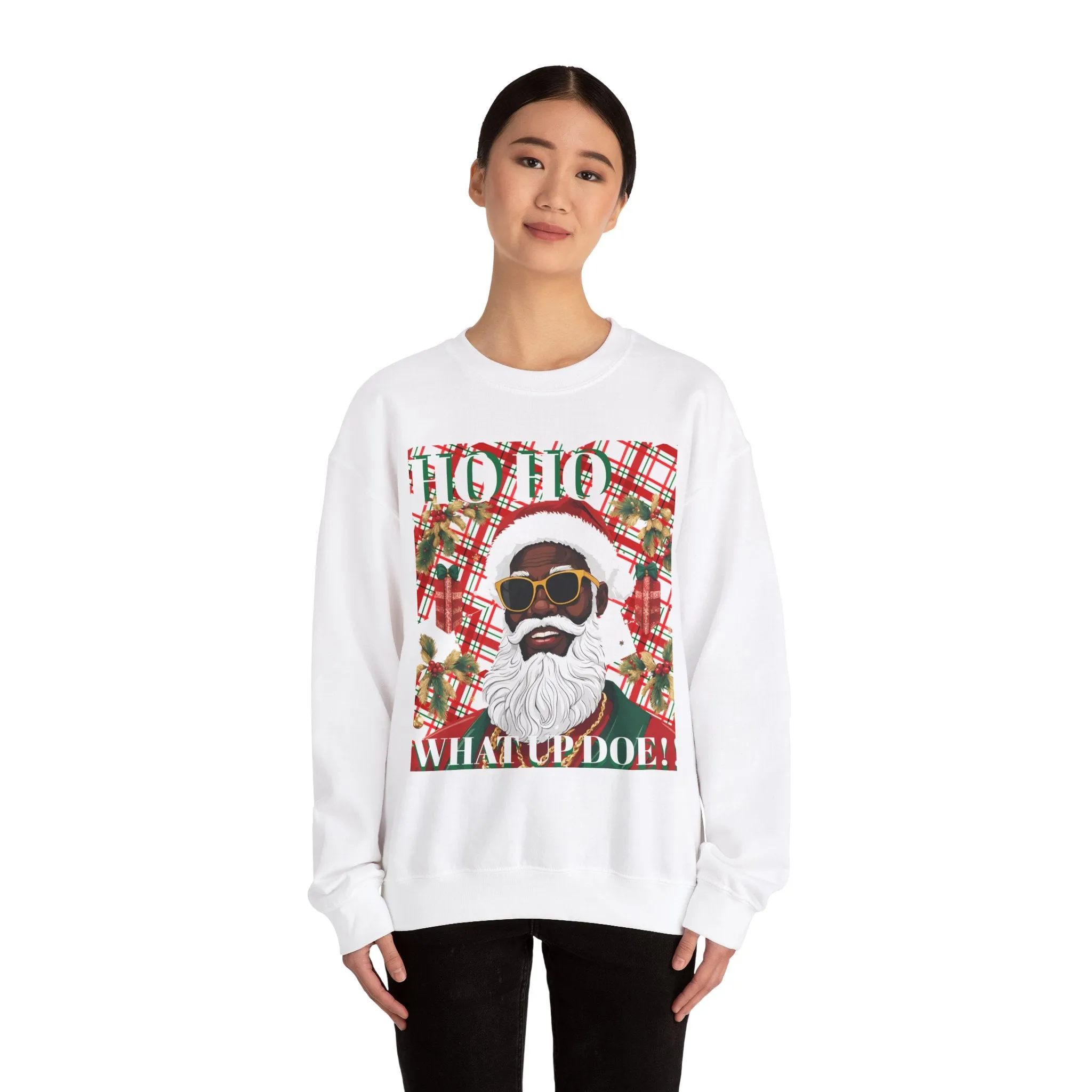 Black Santa with Shades Unisex Sweatshirt -Crewneck Jumper, Holiday Santa Apparel, Festive Winter Pullover, Cool Santa Claus