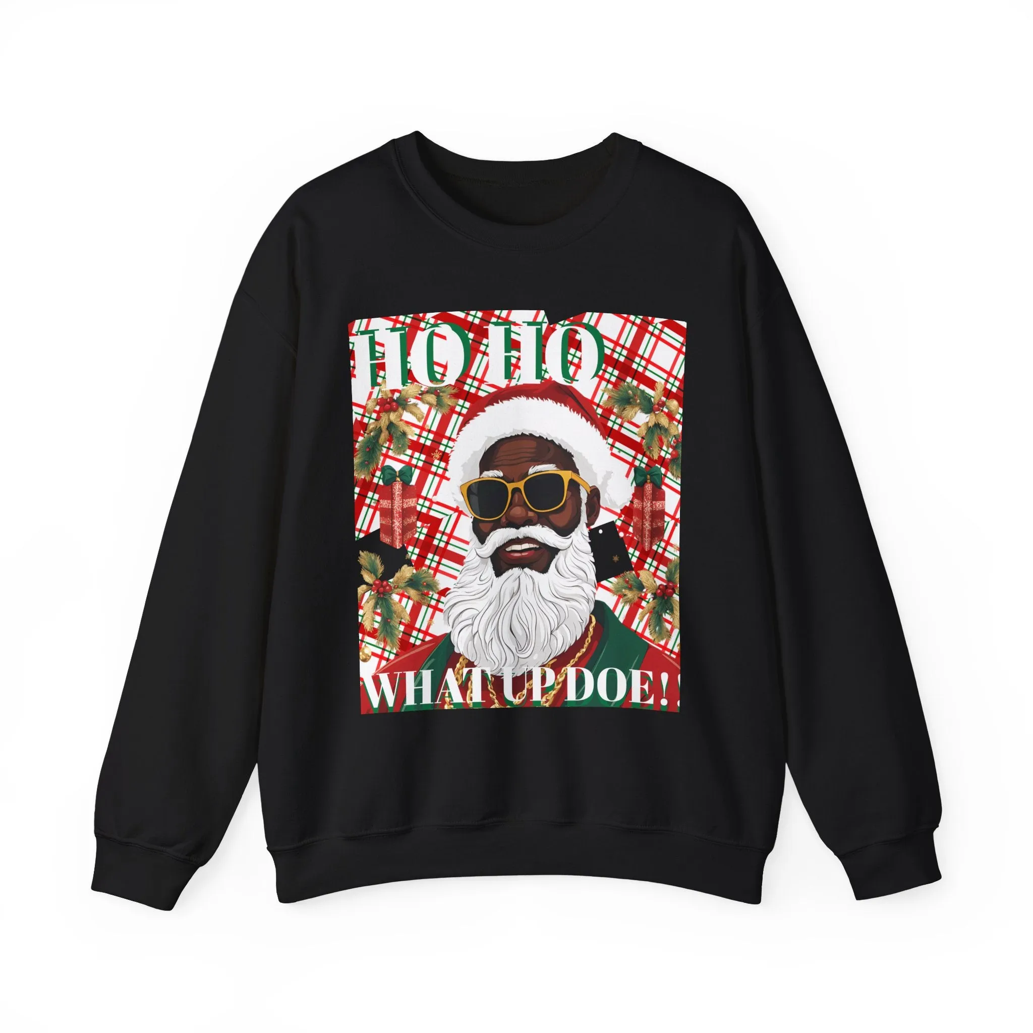 Black Santa with Shades Unisex Sweatshirt -Crewneck Jumper, Holiday Santa Apparel, Festive Winter Pullover, Cool Santa Claus