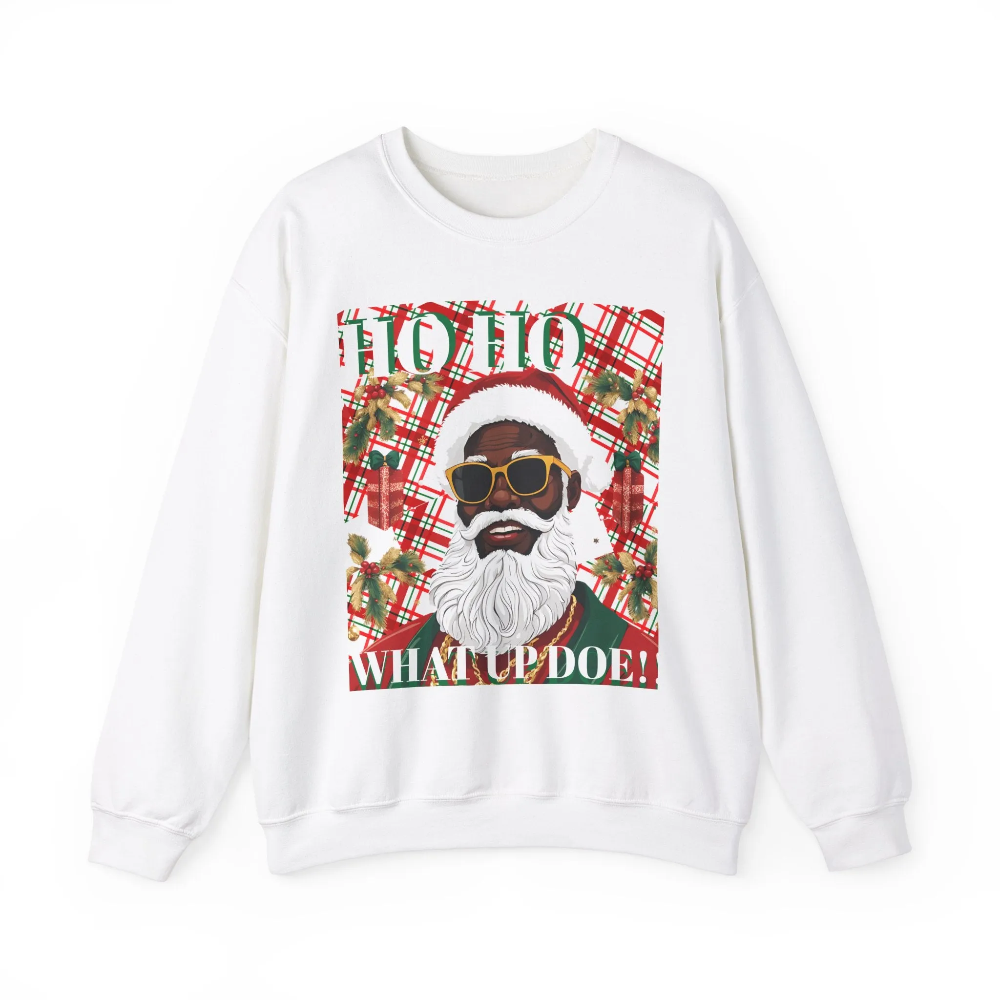 Black Santa with Shades Unisex Sweatshirt -Crewneck Jumper, Holiday Santa Apparel, Festive Winter Pullover, Cool Santa Claus