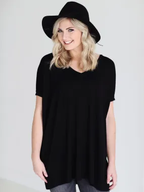 Black V-Neck Short Sleeve Tunic