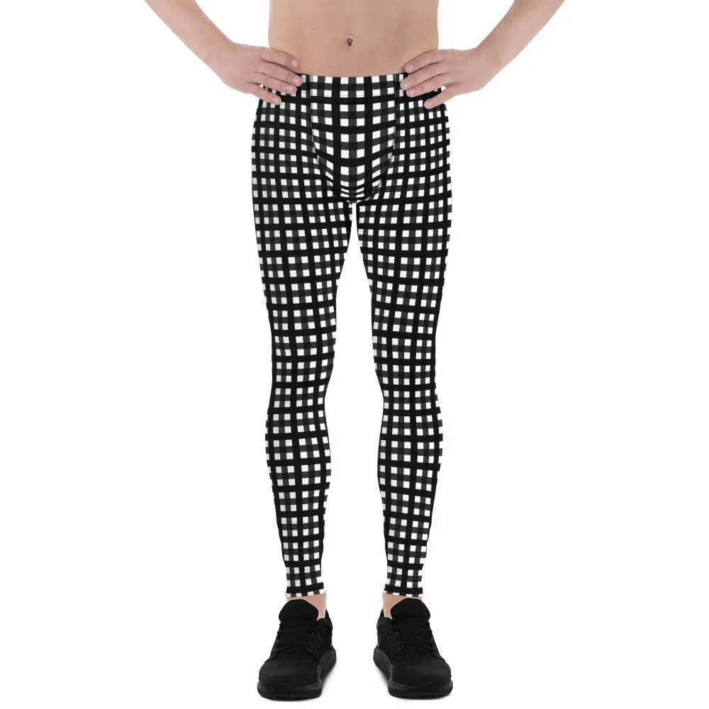 Black White Buffalo Meggings, Plaid Print Best Men's Leggings Tights-Made in USA/EU