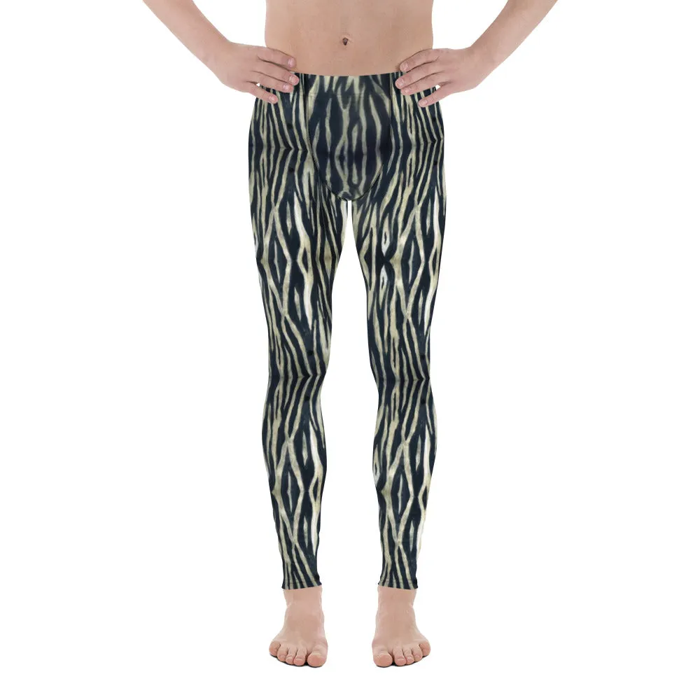 Black White Tiger Men's Leggings, Animal Stripes Print Designer Meggings Tights-Made in USA/EU