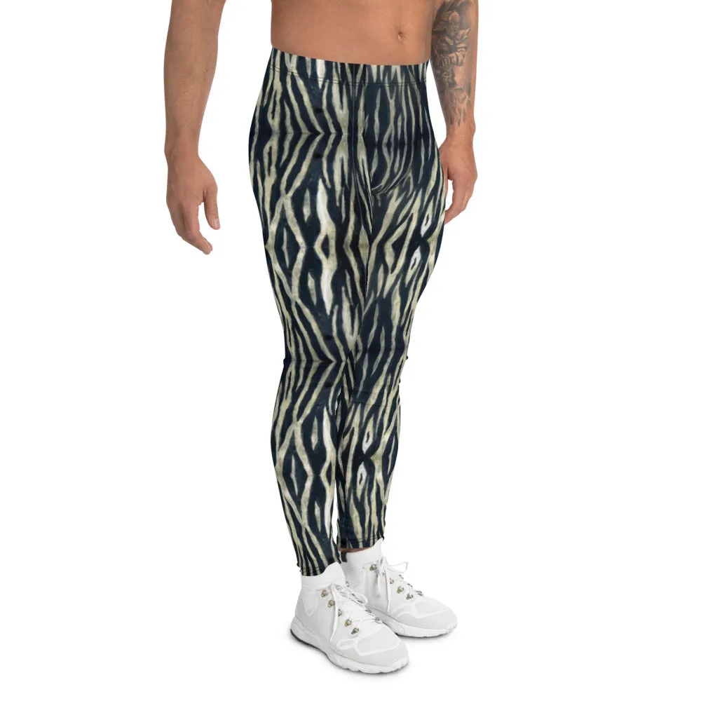 Black White Tiger Men's Leggings, Animal Stripes Print Designer Meggings Tights-Made in USA/EU