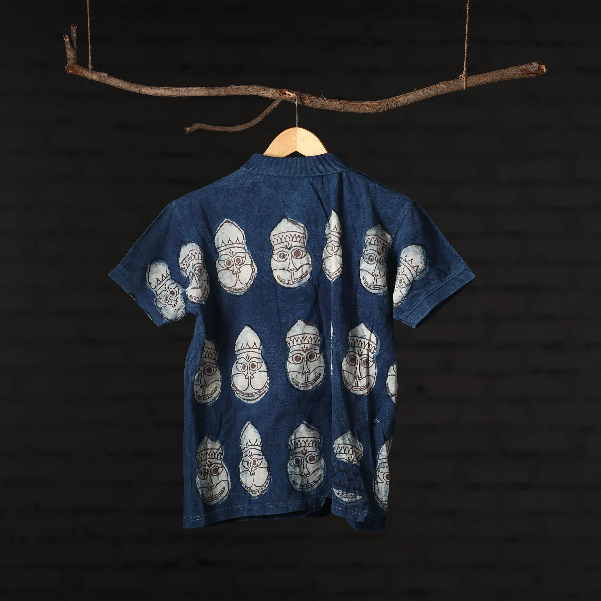 Blue - Bindaas Block Art Printed Polo Collar T-shirt in Cotton