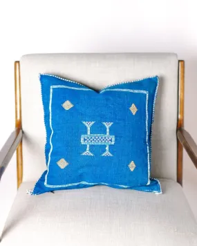 Blue Cactus Silk Throw Pillow Cover