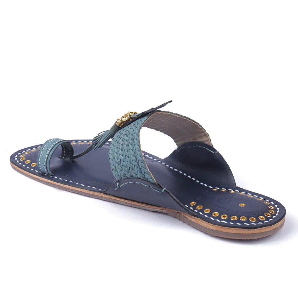 Blue Handstitched Leather Kolhapuri Men Slipper