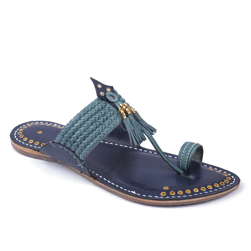 Blue Handstitched Leather Kolhapuri Men Slipper