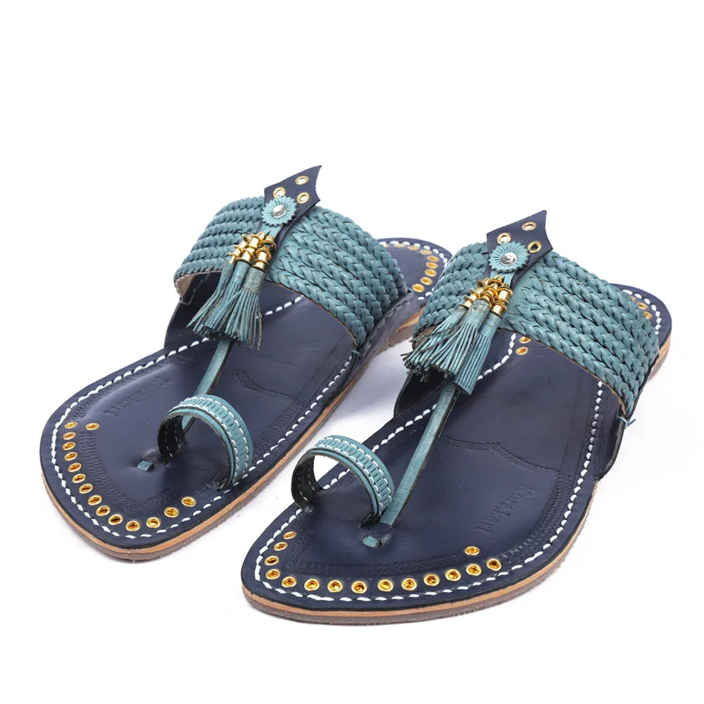 Blue Handstitched Leather Kolhapuri Men Slipper