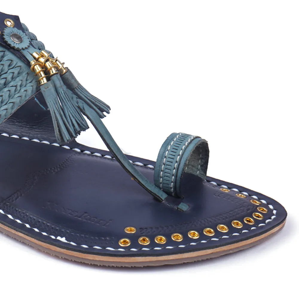 Blue Handstitched Leather Kolhapuri Men Slipper