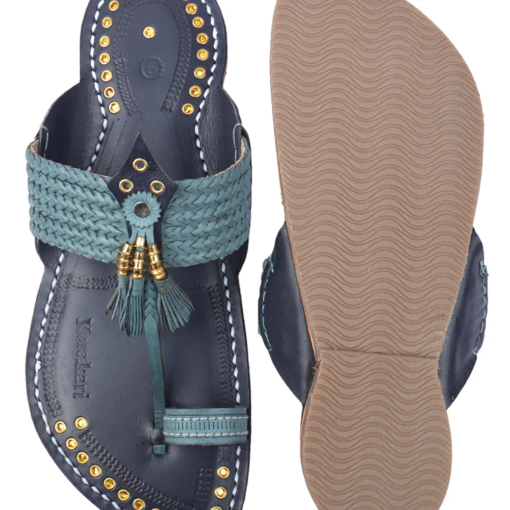 Blue Handstitched Leather Kolhapuri Men Slipper