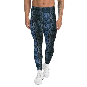 Blue Snake Print Men's Leggings, Python Snake Skin Rave Party Tights For Men -Made in USA/EU