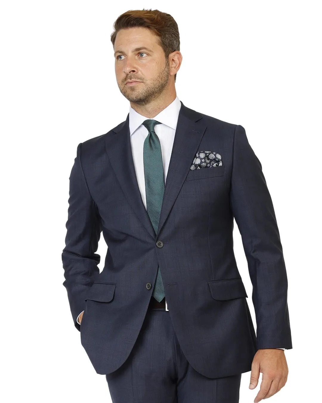 Blue Stretch Sharkskin Check Suit