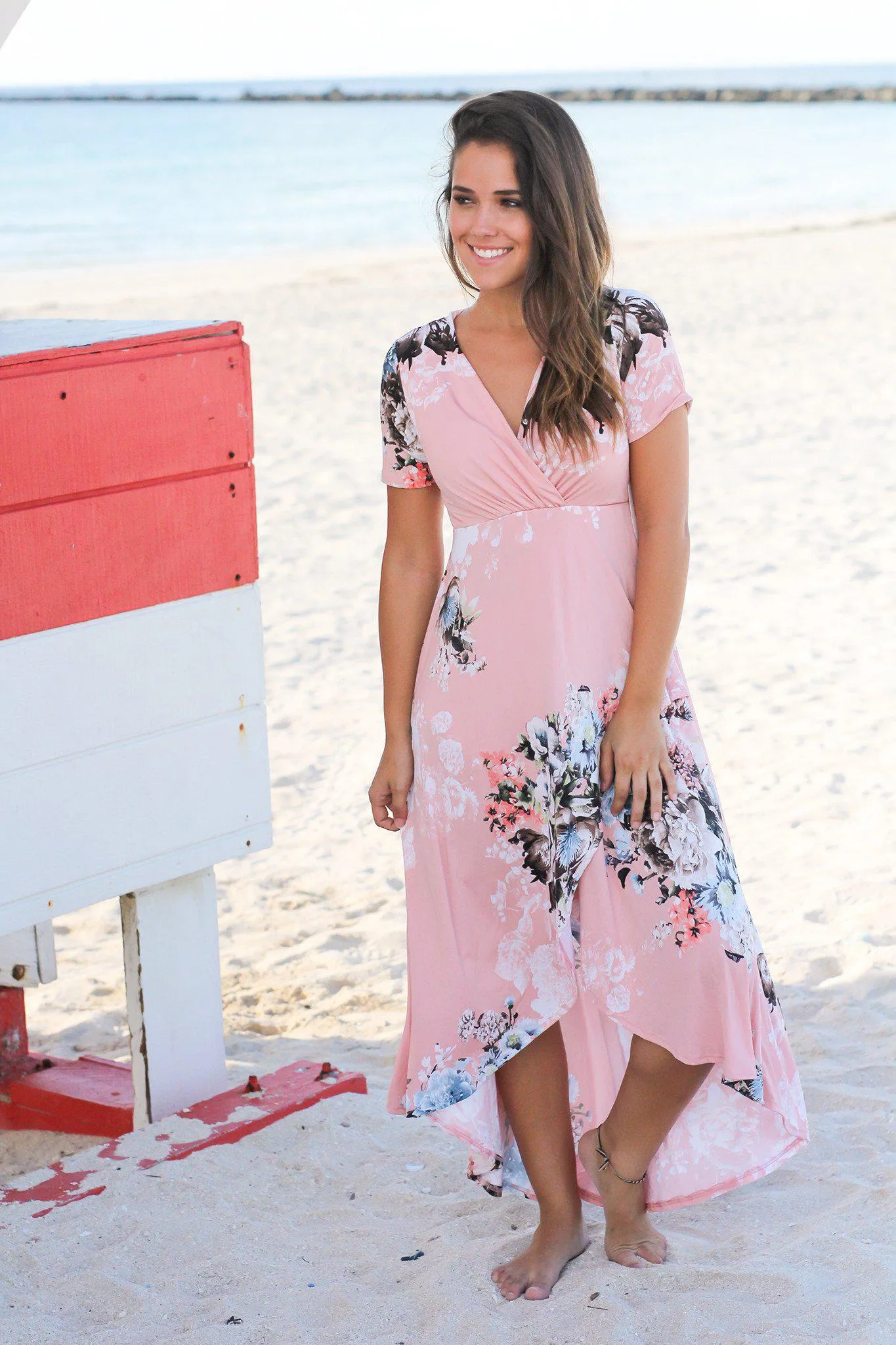 Blush and Blue Floral High Low Dress