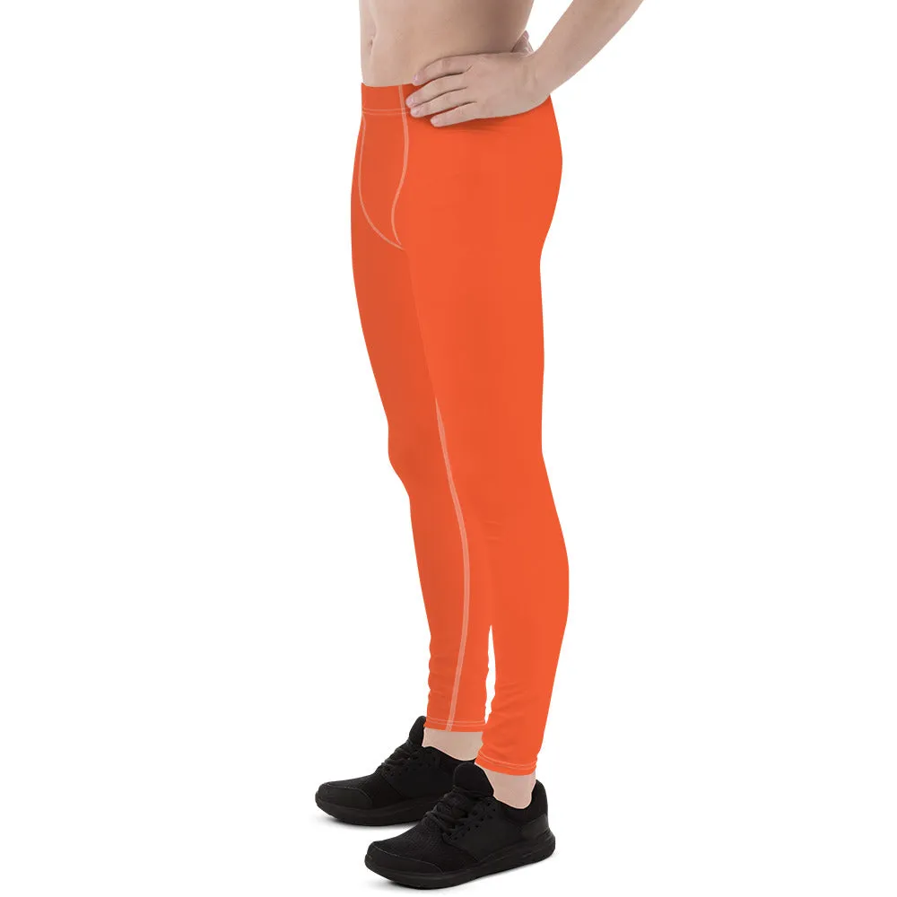 Bright Orange Color Men's Leggings, Solid Orange Color Premium Designer Men's Tight Pants - Made in USA/EU/MX