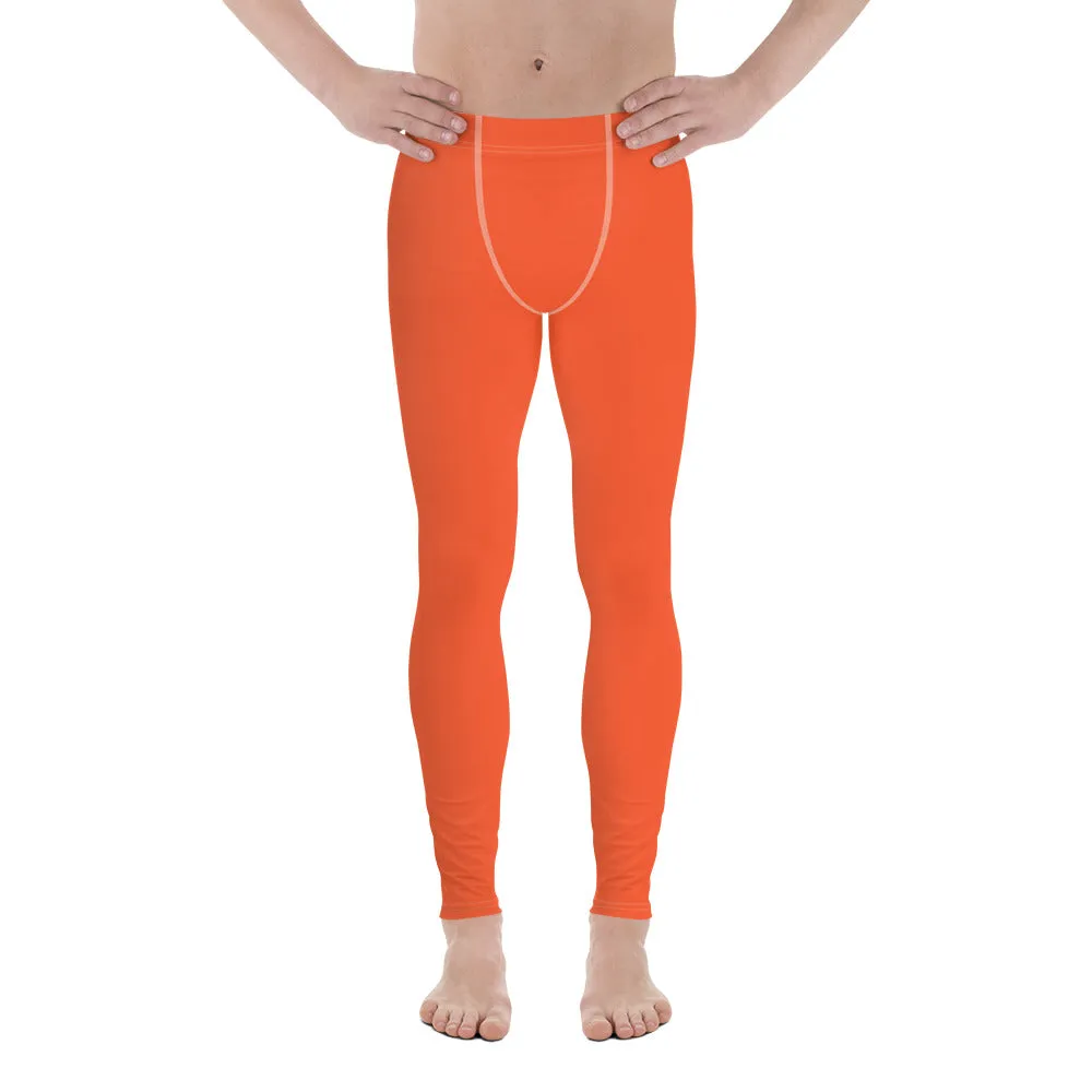 Bright Orange Color Men's Leggings, Solid Orange Color Premium Designer Men's Tight Pants - Made in USA/EU/MX