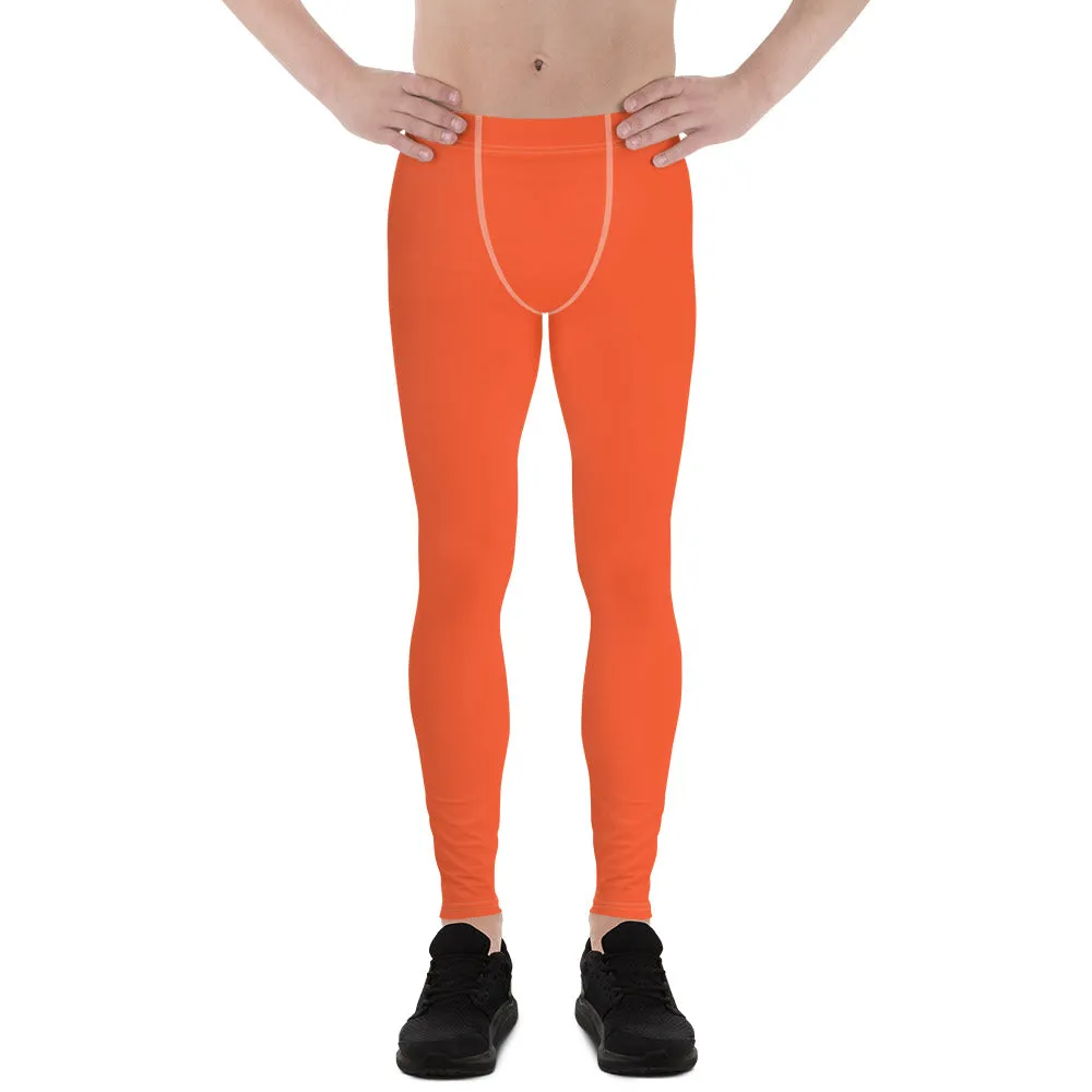 Bright Orange Color Men's Leggings, Solid Orange Color Premium Designer Men's Tight Pants - Made in USA/EU/MX