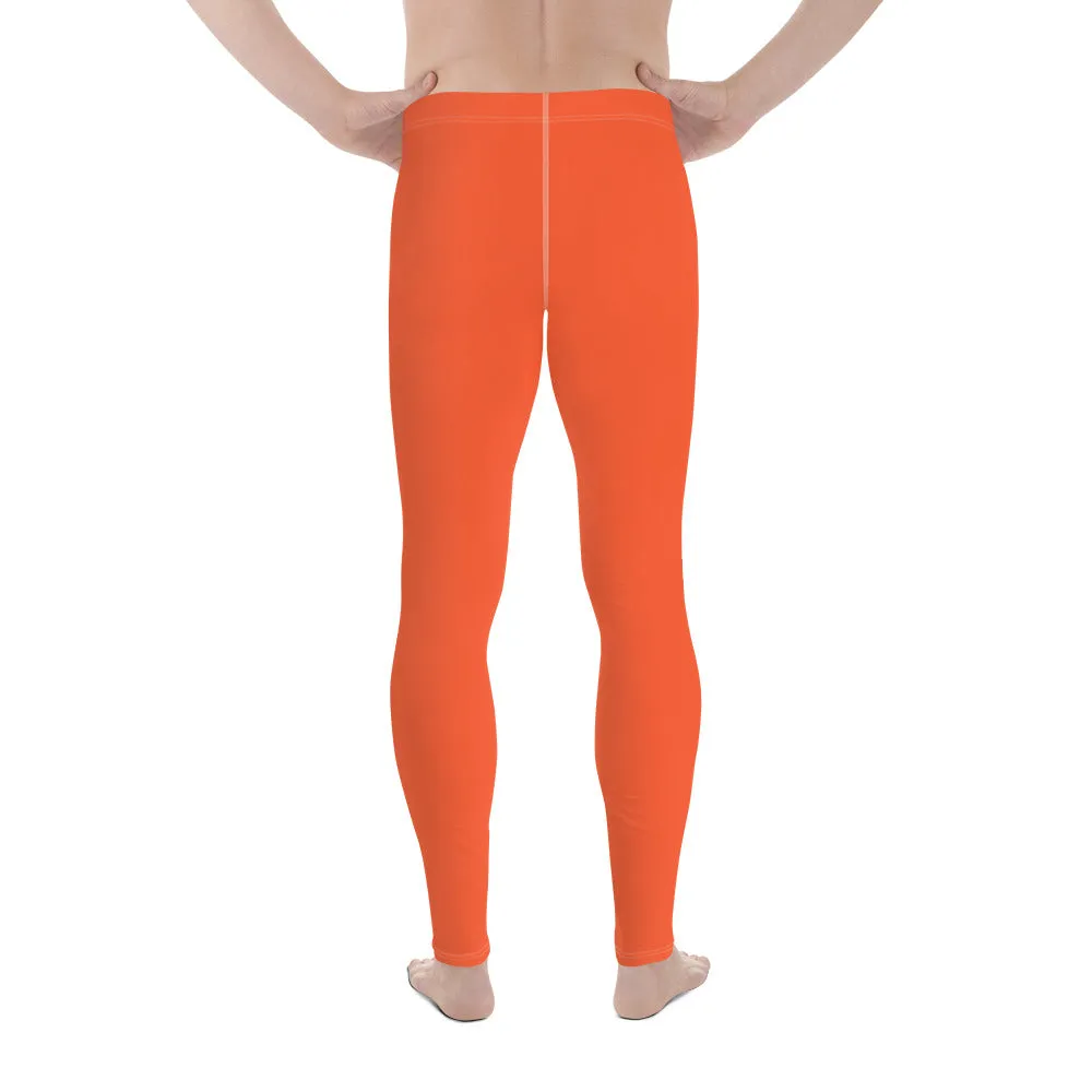 Bright Orange Color Men's Leggings, Solid Orange Color Premium Designer Men's Tight Pants - Made in USA/EU/MX