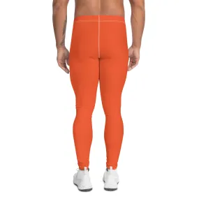 Bright Orange Color Men's Leggings, Solid Orange Color Premium Designer Men's Tight Pants - Made in USA/EU/MX