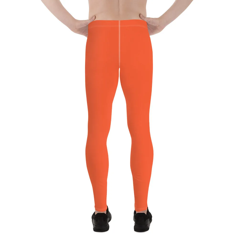 Bright Orange Color Men's Leggings, Solid Orange Color Premium Designer Men's Tight Pants - Made in USA/EU/MX