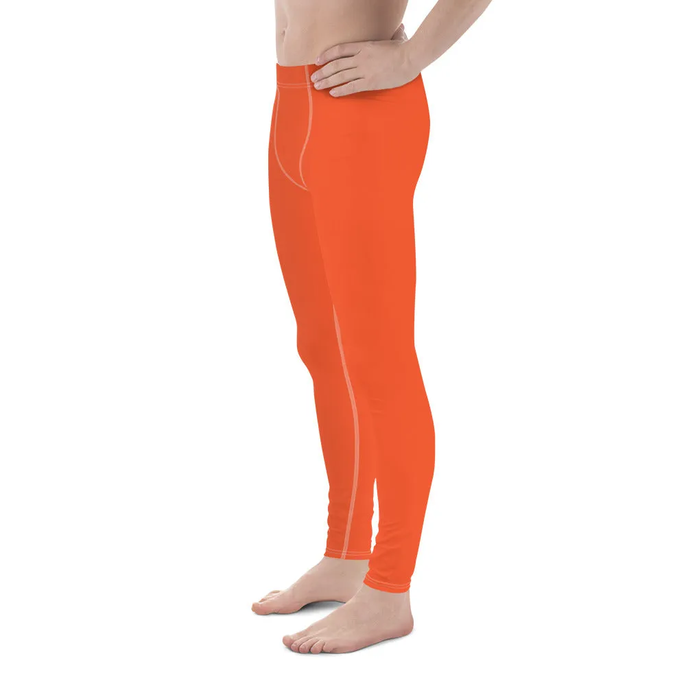 Bright Orange Color Men's Leggings, Solid Orange Color Premium Designer Men's Tight Pants - Made in USA/EU/MX