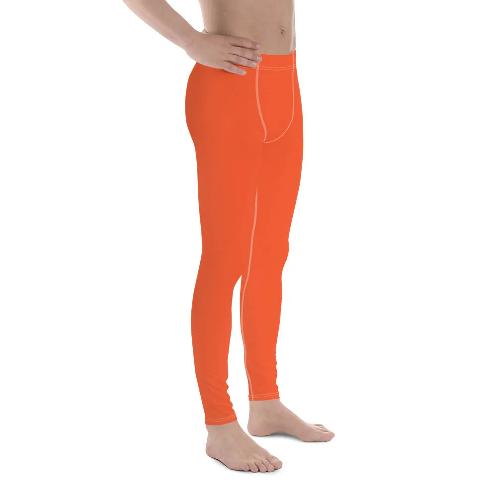 Bright Orange Color Men's Leggings, Solid Orange Color Premium Designer Men's Tight Pants - Made in USA/EU/MX