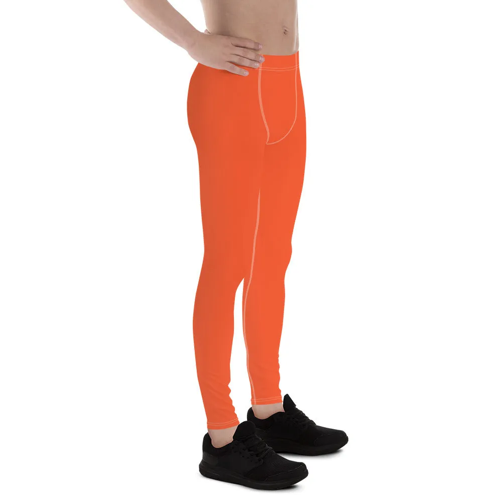 Bright Orange Color Men's Leggings, Solid Orange Color Premium Designer Men's Tight Pants - Made in USA/EU/MX