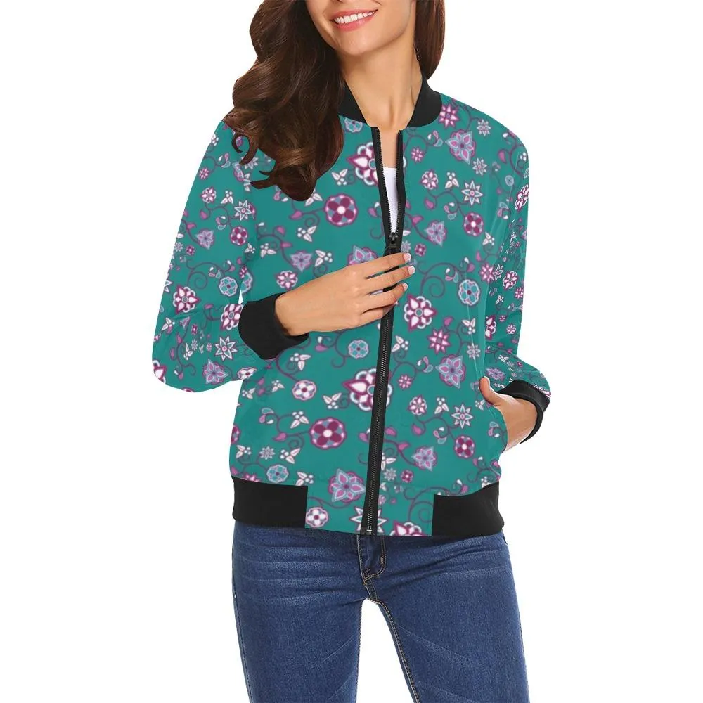 Burgundy Bloom Bomber Jacket for Women