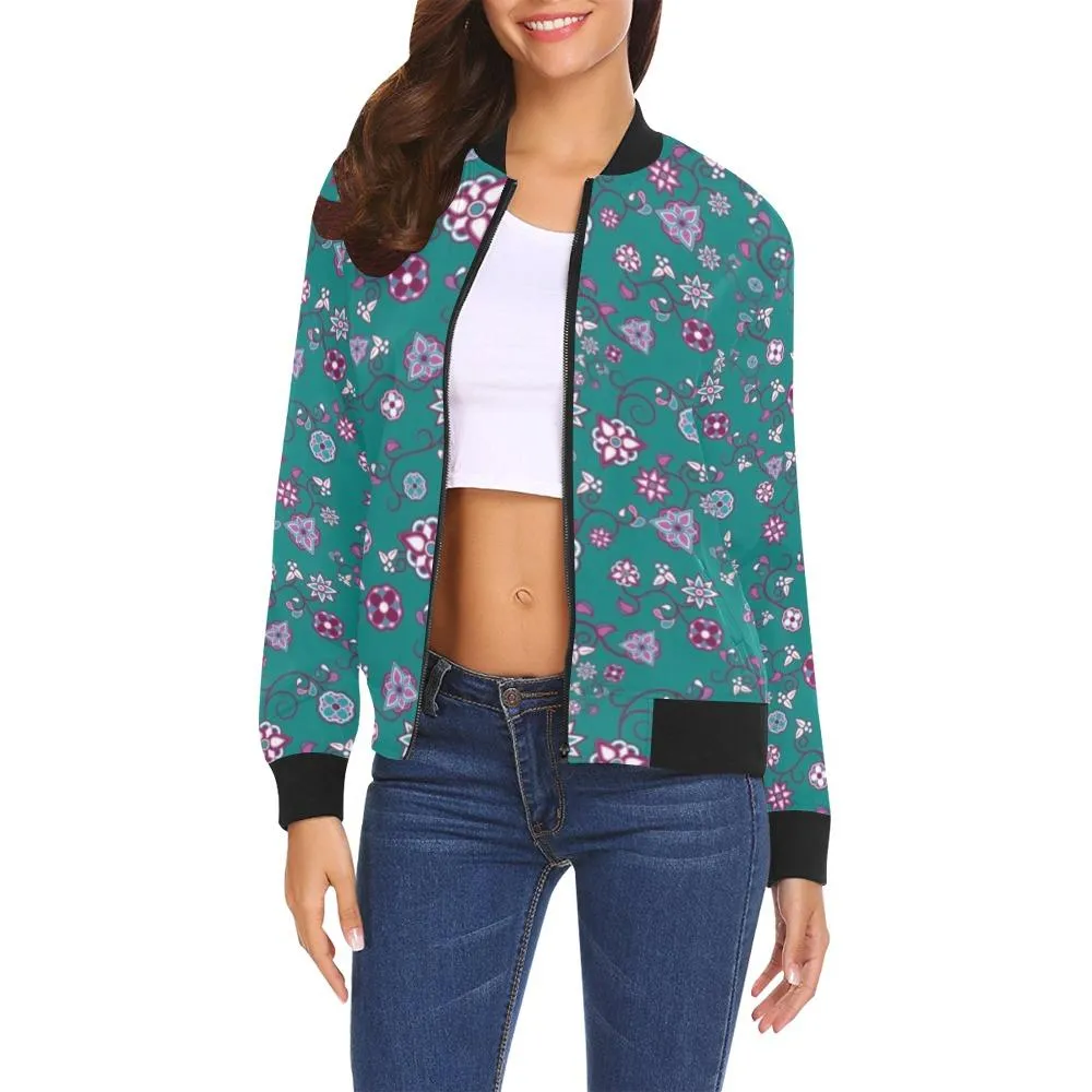 Burgundy Bloom Bomber Jacket for Women