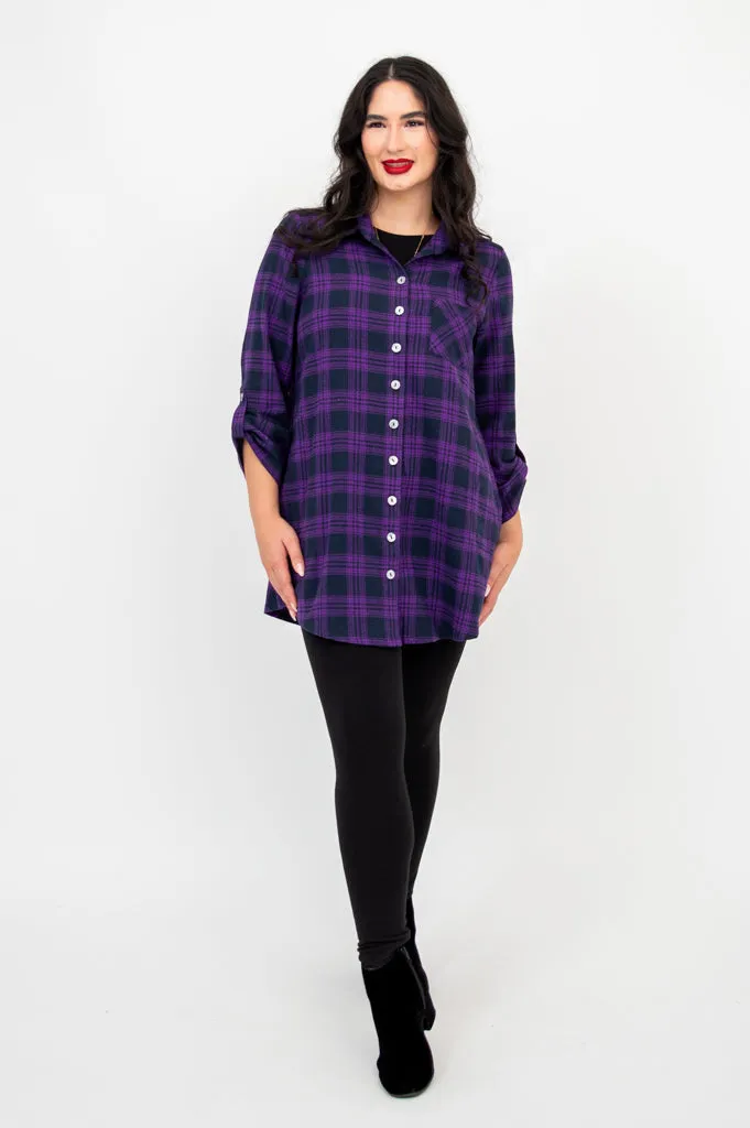 Celine Tunic, Acai Plaid, Cotton