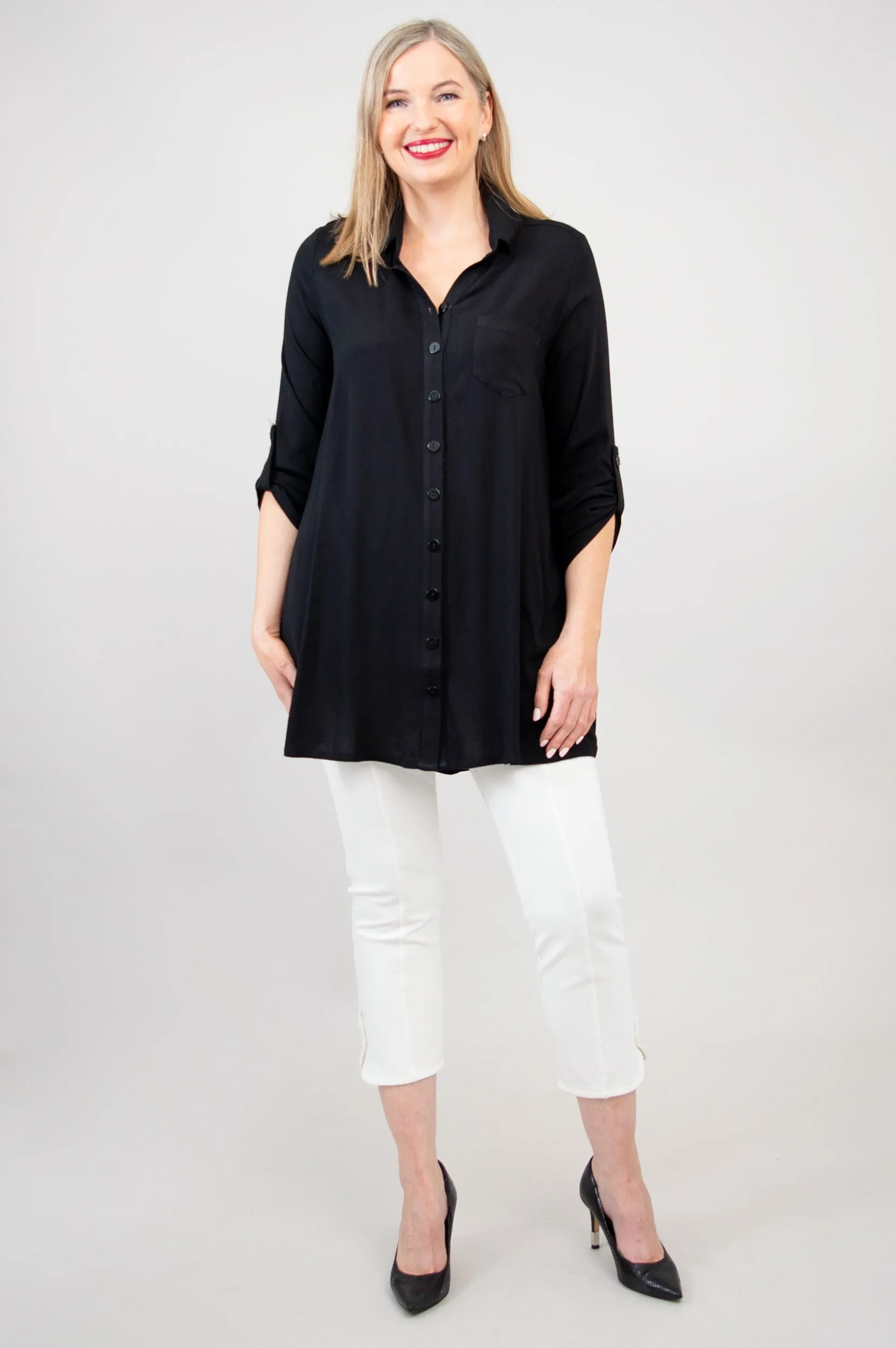 Celine Tunic, Black, Linen Bamboo