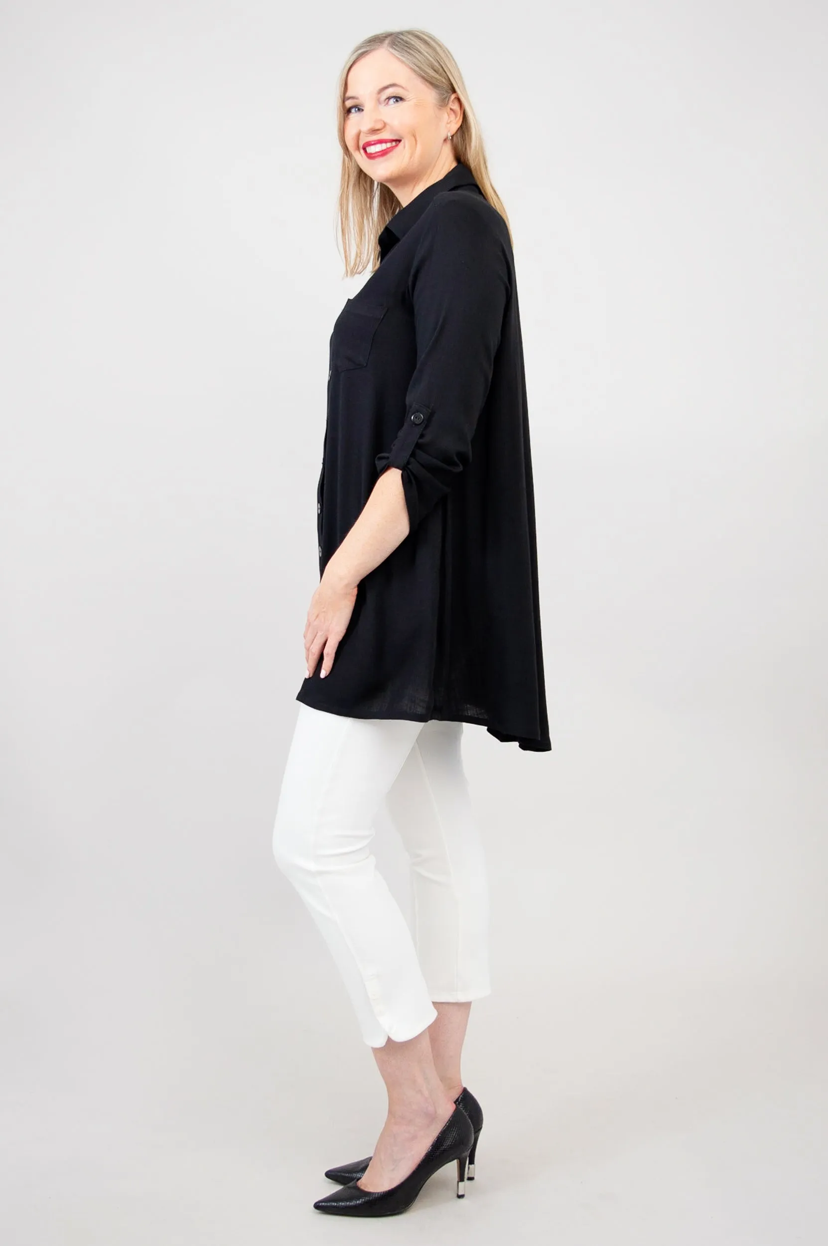 Celine Tunic, Black, Linen Bamboo