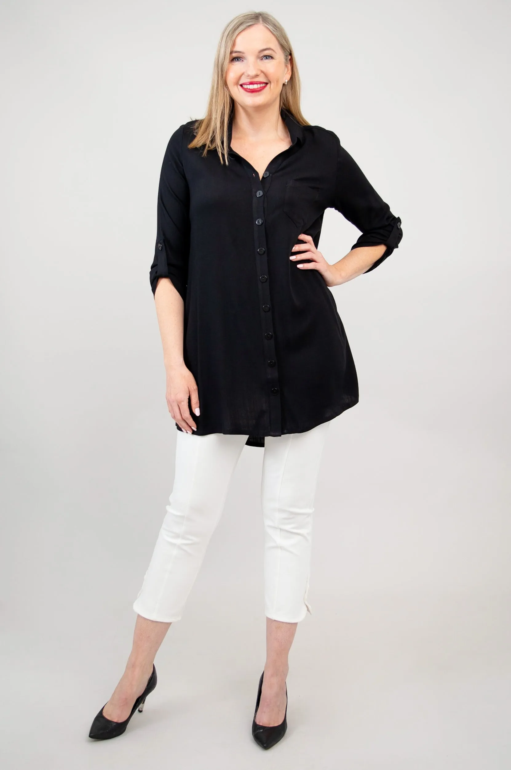 Celine Tunic, Black, Linen Bamboo