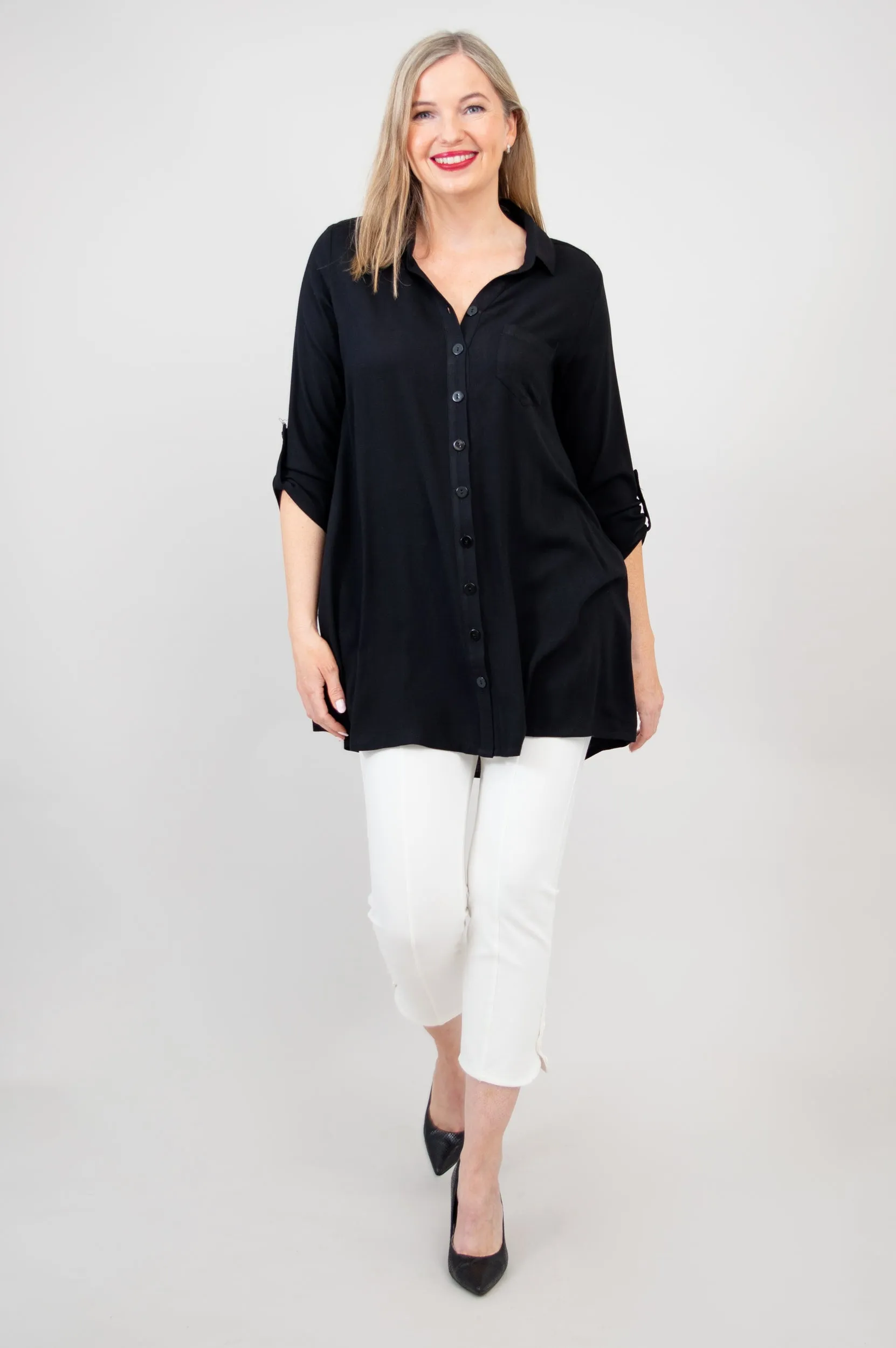 Celine Tunic, Black, Linen Bamboo