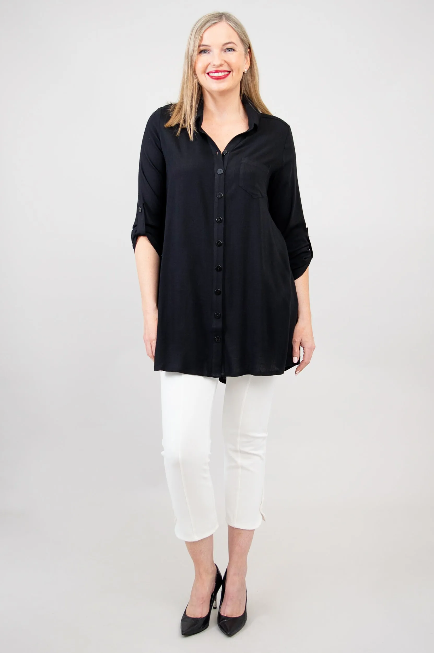 Celine Tunic, Black, Linen Bamboo