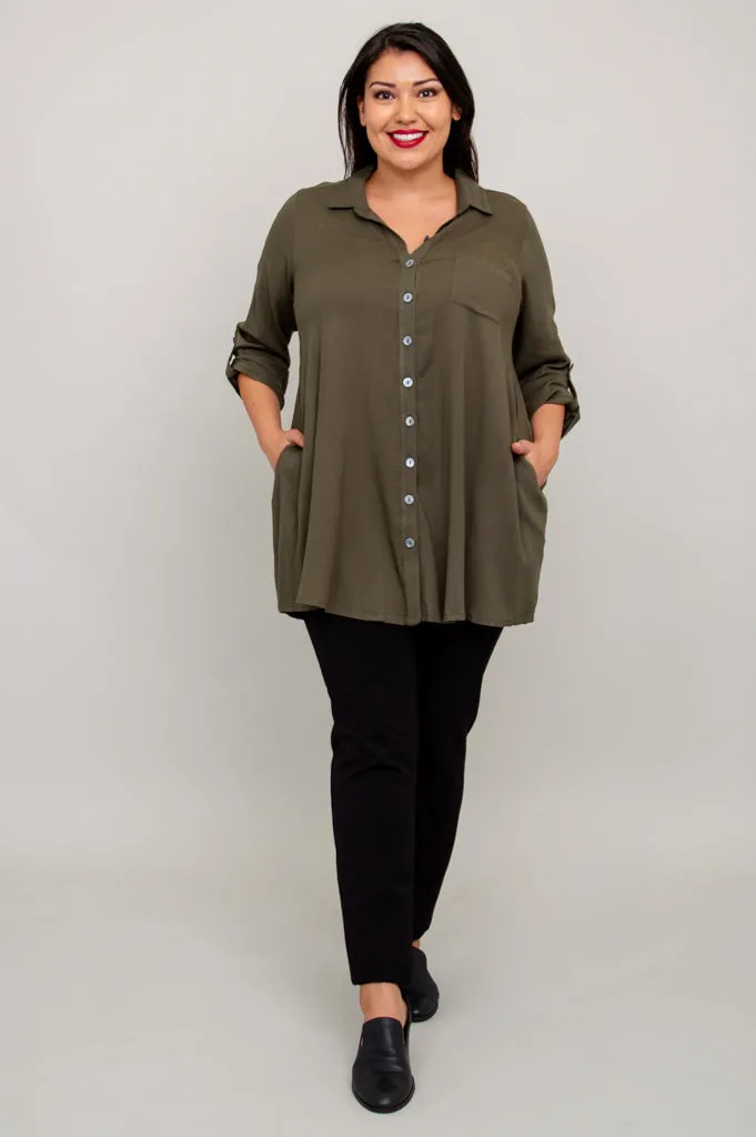 Celine Tunic, Khaki, Linen Bamboo