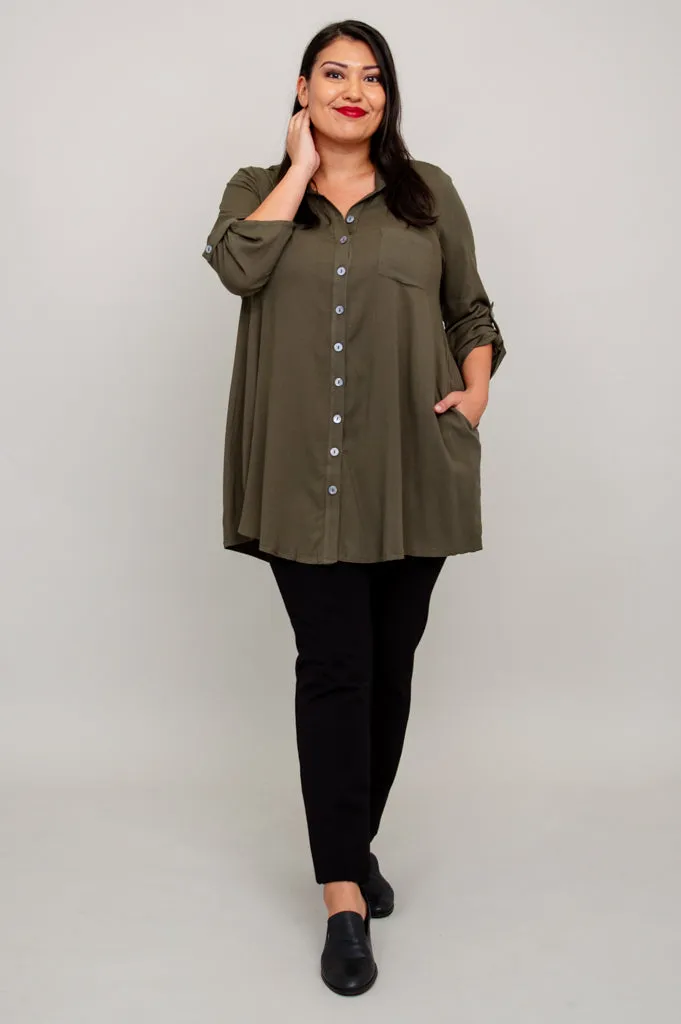 Celine Tunic, Khaki, Linen Bamboo