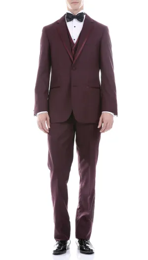 Celio Burgundy 3 Piece Slim Fit Tuxedo