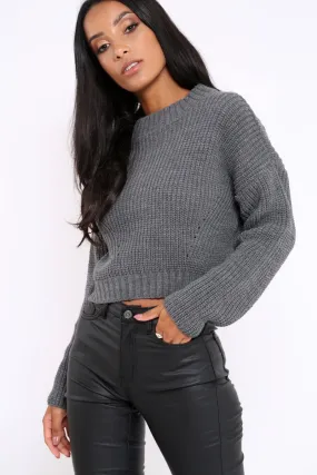 Charcoal Cropped Knitted Jumper - Hennie