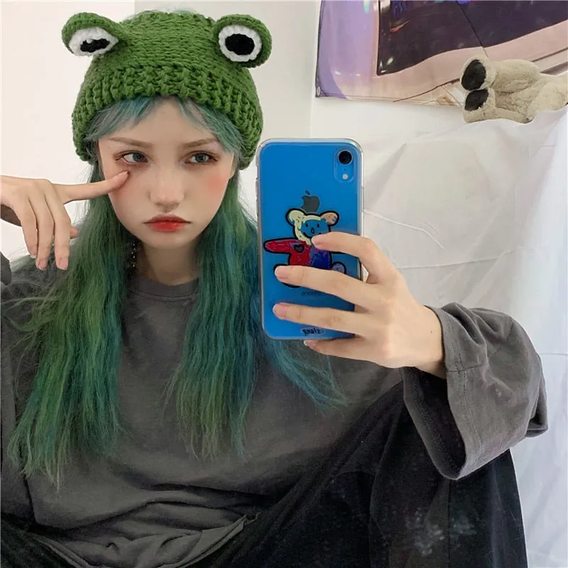 Christmas Gift Winter Skullies 2022 Women Frog Hat Crochet Knitted Hat Costume Beanie Hats Cap Women Gift Baby Anime Hat Photography Prop Party