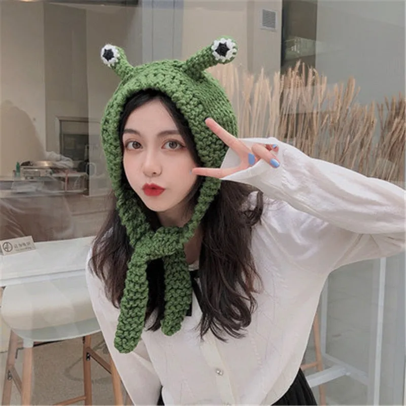 Christmas Gift Winter Skullies 2022 Women Frog Hat Crochet Knitted Hat Costume Beanie Hats Cap Women Gift Baby Anime Hat Photography Prop Party